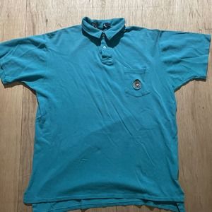 Lauren Ralph Polo Shirt Mens Aqua Blue Large Vintage Heraldic Gold Crown Crest‎